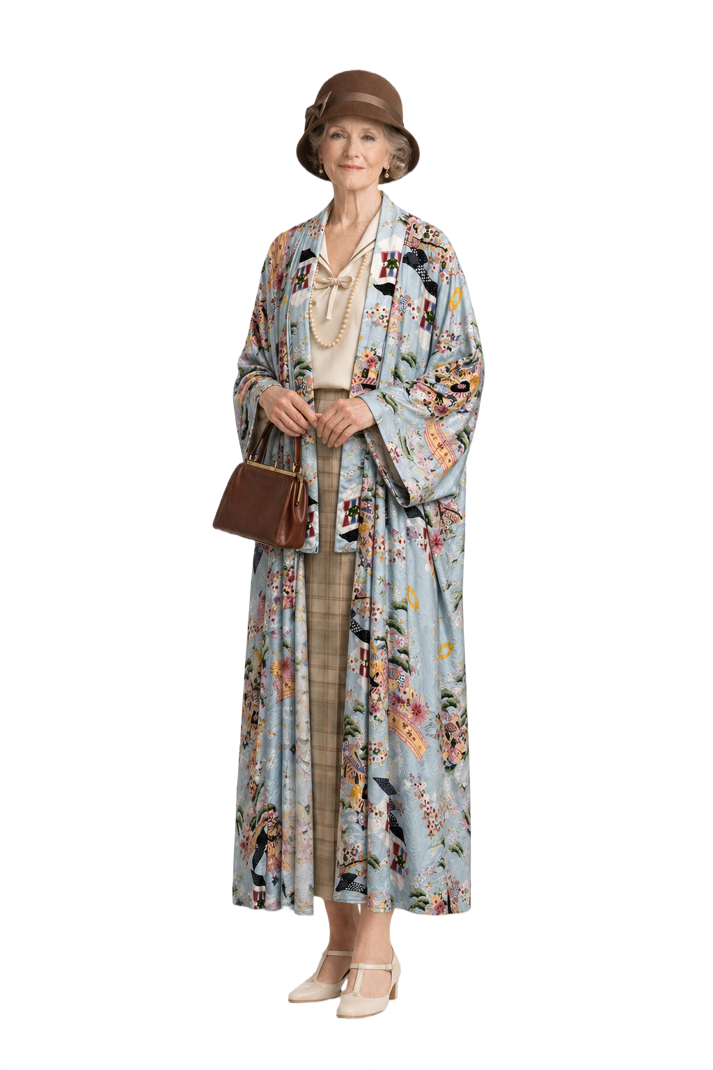 1930s Light Blue Silk-like Kimono - Model