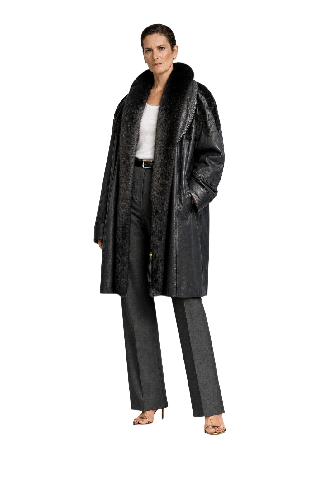 1980s Black Leather Coat - Model
