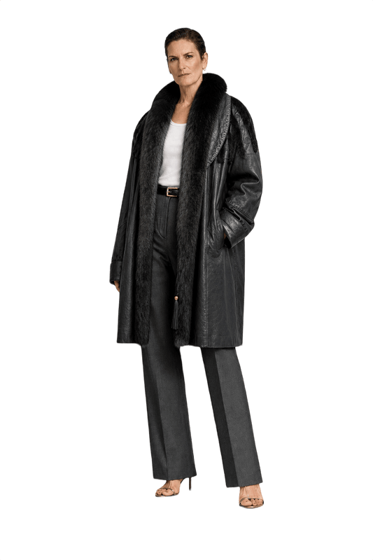 1980s Black Leather Coat - Model