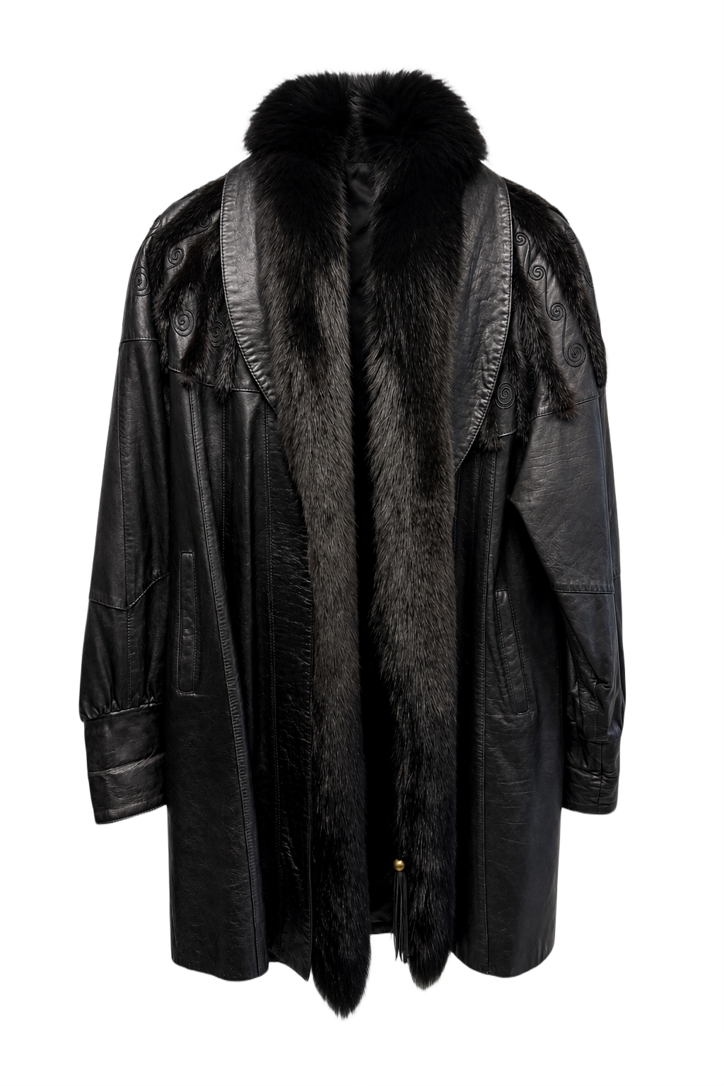 1980s Black Leather Coat - Front View