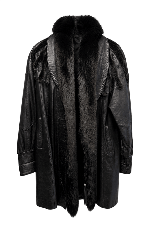 1980s Black Leather Coat - Front View