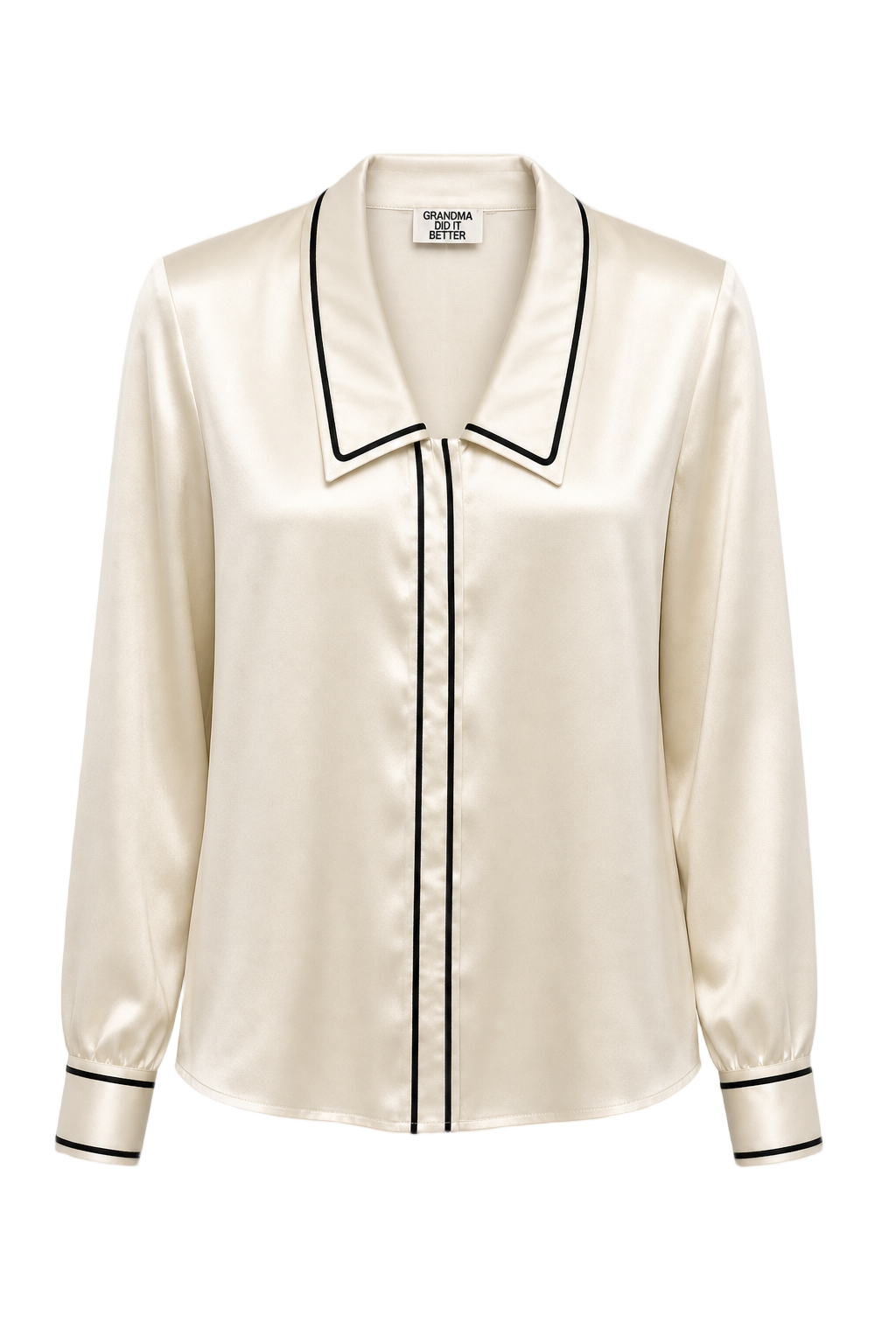 1980s Cream Silk-like Blouse - Front View