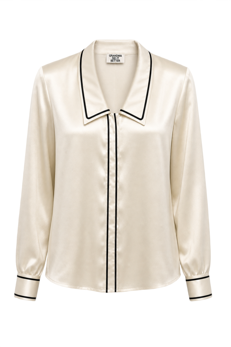 1980s Cream Silk-like Blouse - Front View