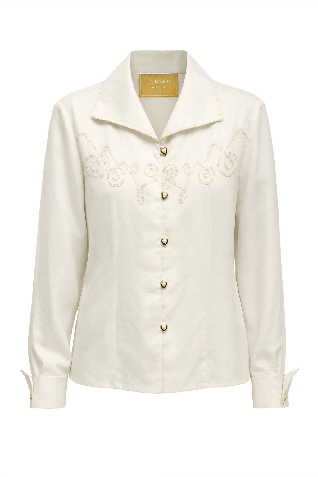 1980s Cream Polyester Blouse - Front View