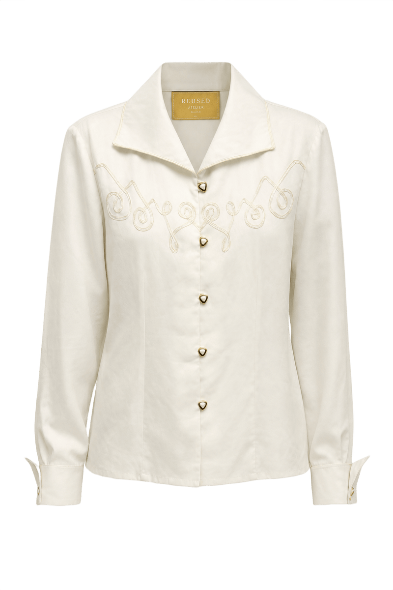 1980s Cream Polyester Blouse - Front View