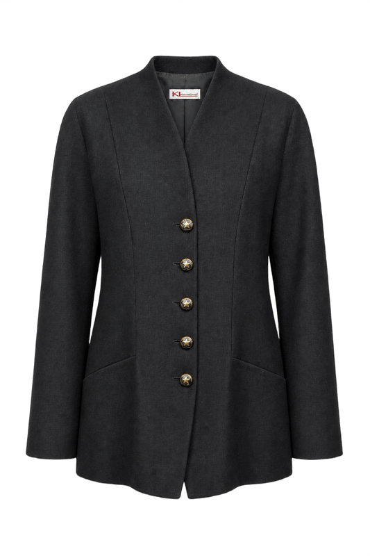 1990s Dark Grey Wool Blend Blazer - Front View