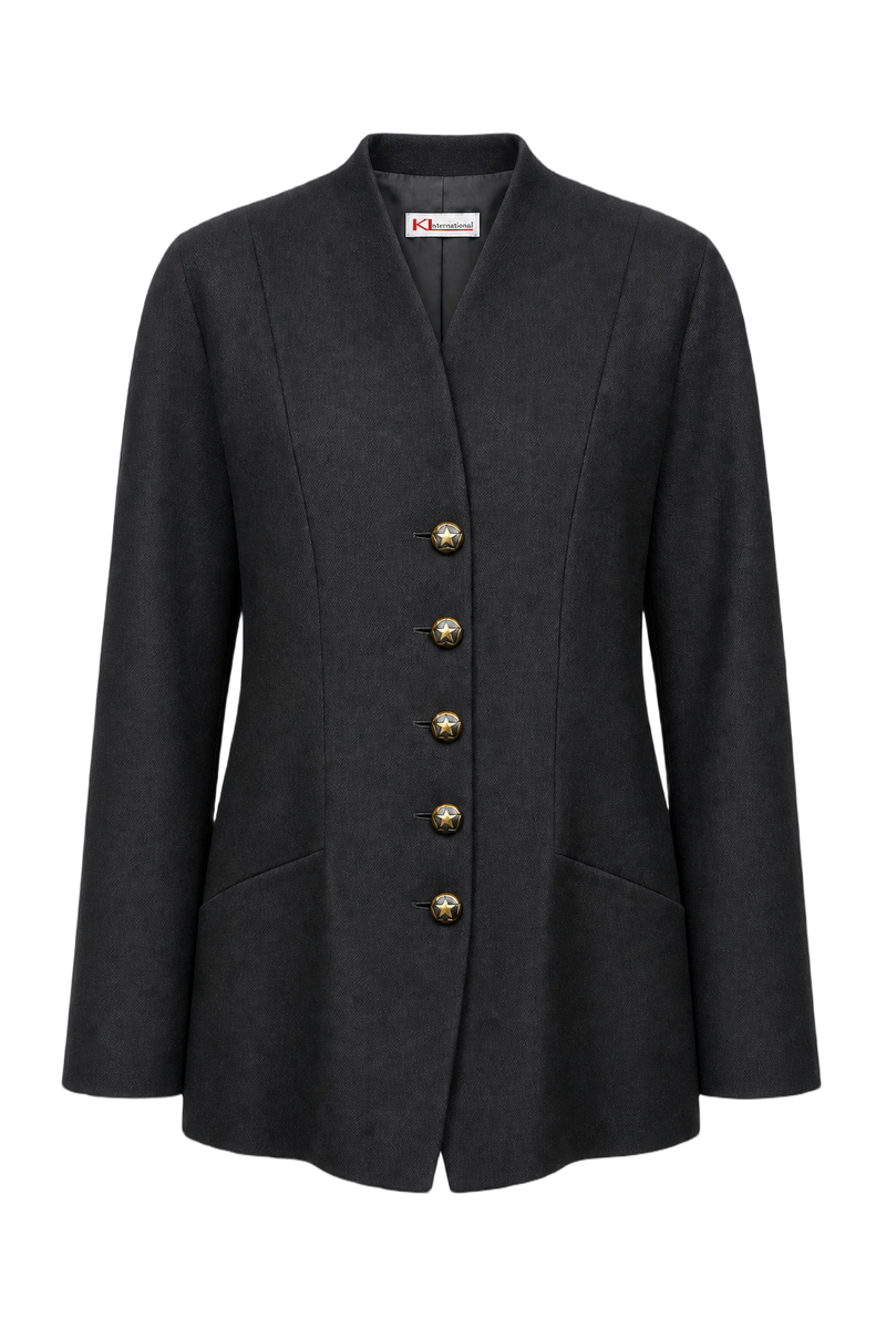 1990s Dark Grey Wool Blend Blazer - Front View