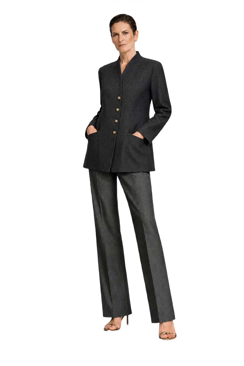 1990s Dark Grey Wool Blend Blazer - Model