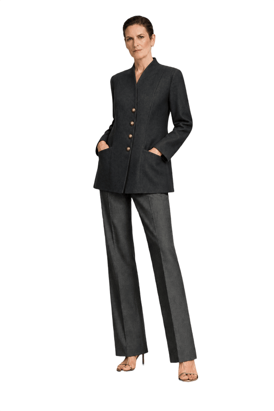 1990s Dark Grey Wool Blend Blazer - Model