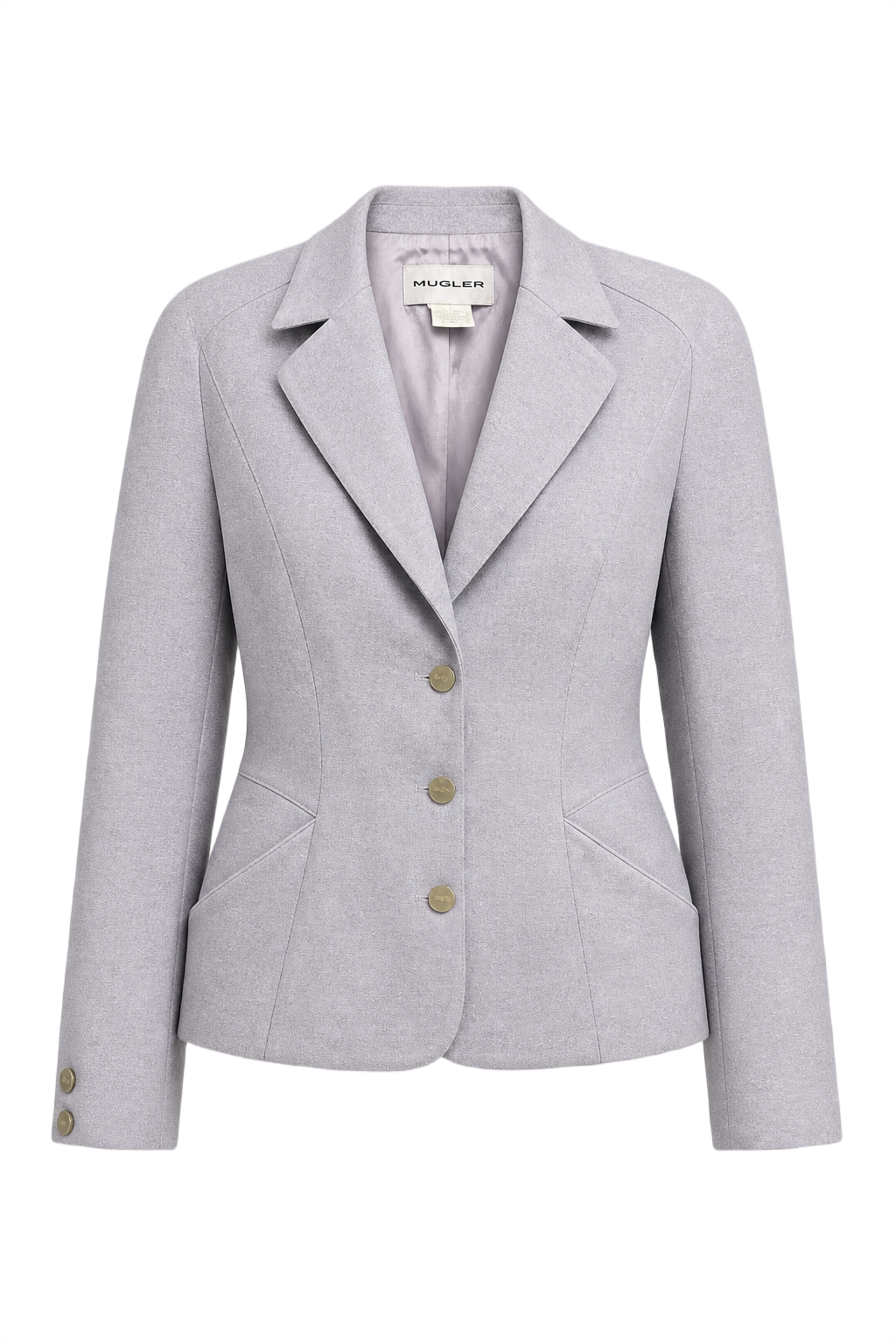 1990s Lavender Gray Polyester Blazer - Front View