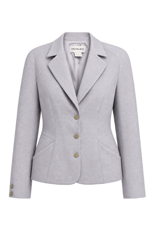 1990s Lavender Gray Polyester Blazer - Front View