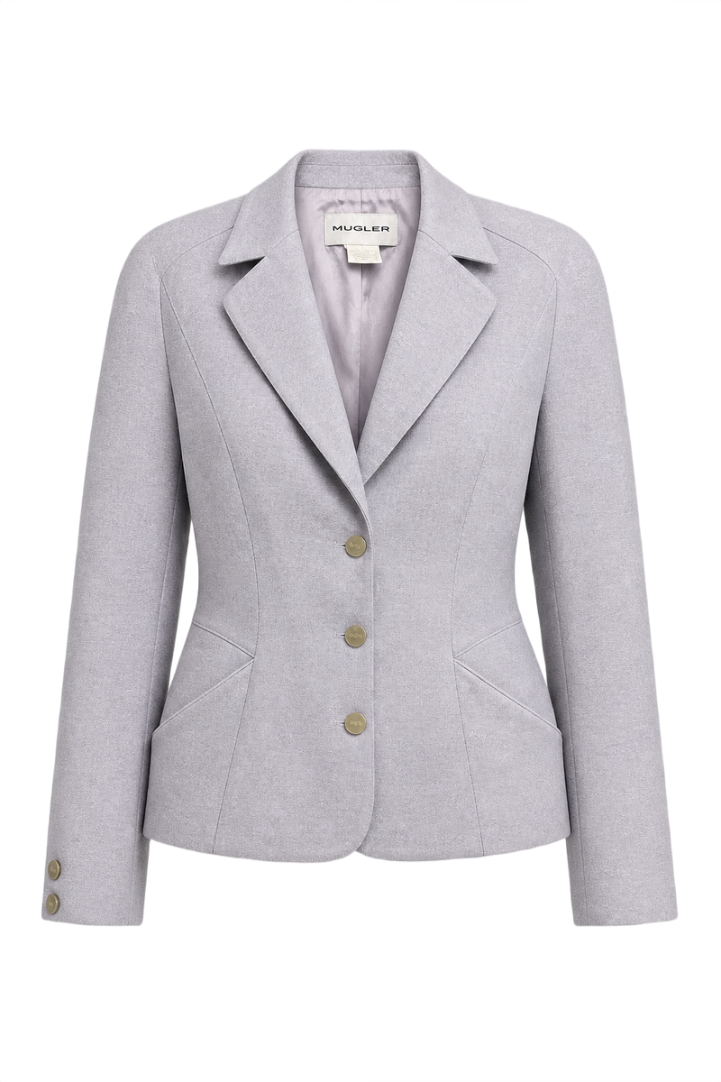 1990s Lavender Gray Polyester Blazer - Front View