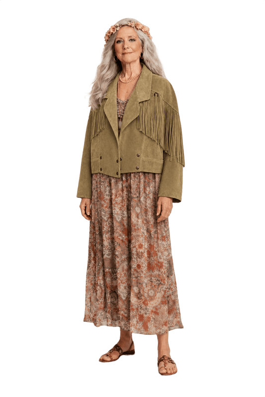 1970s Tan Suede Jacket - Model