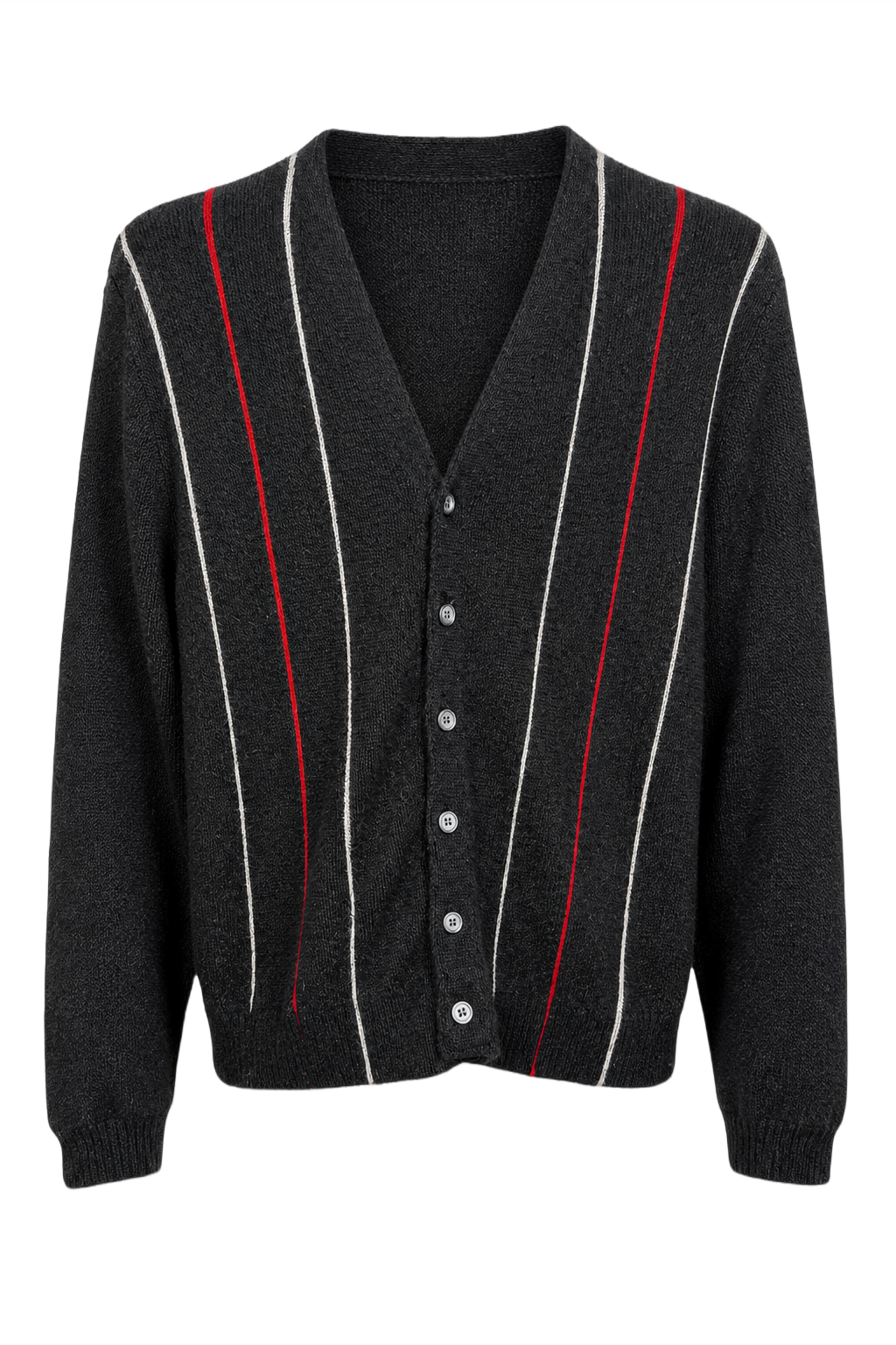 1960s Black Wool Striped Cardigan - Front View