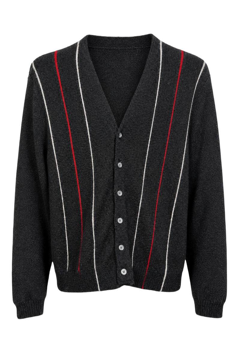 1960s Black Wool Striped Cardigan - Front View