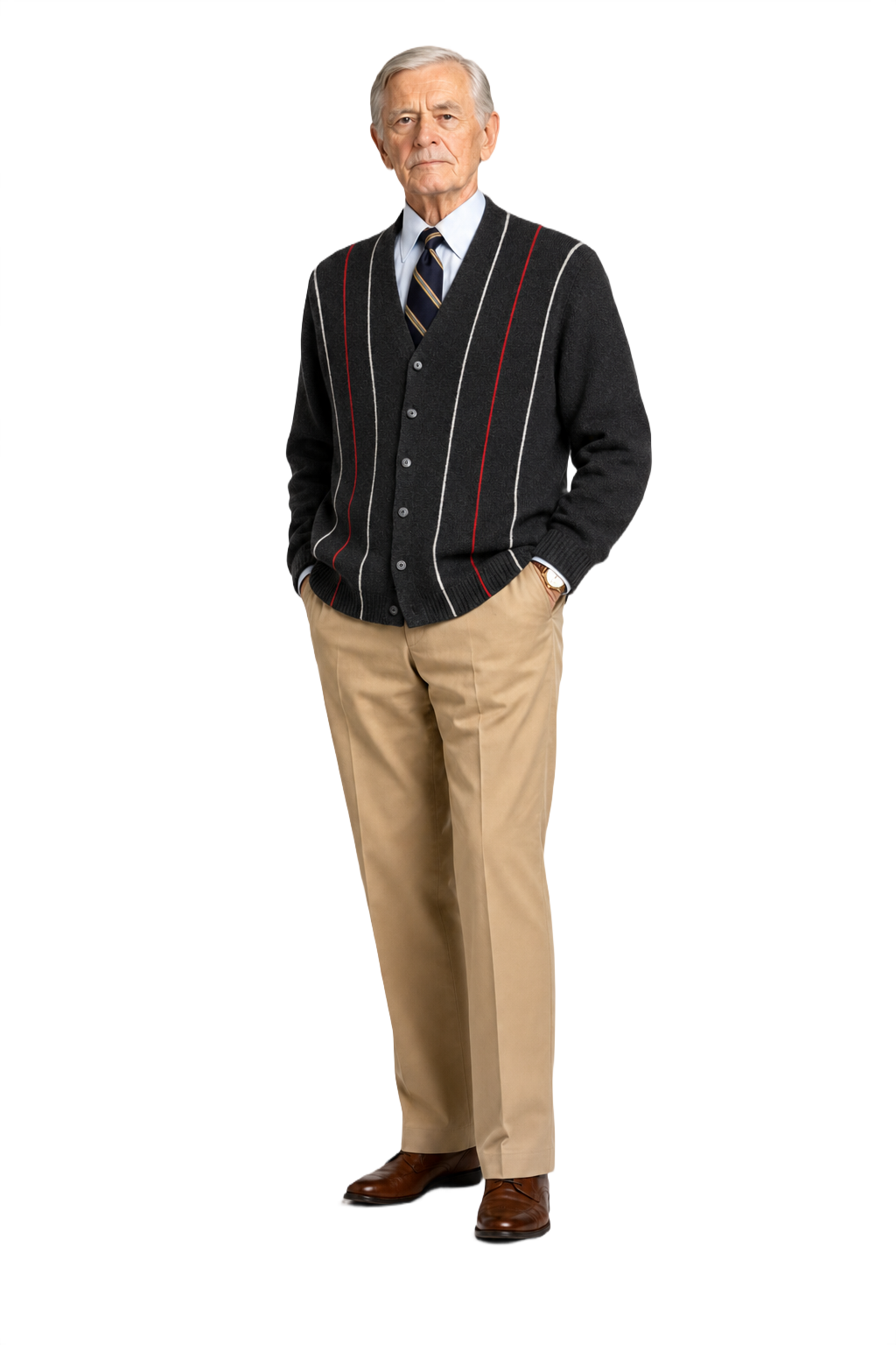 1960s Black Wool Striped Cardigan - Model