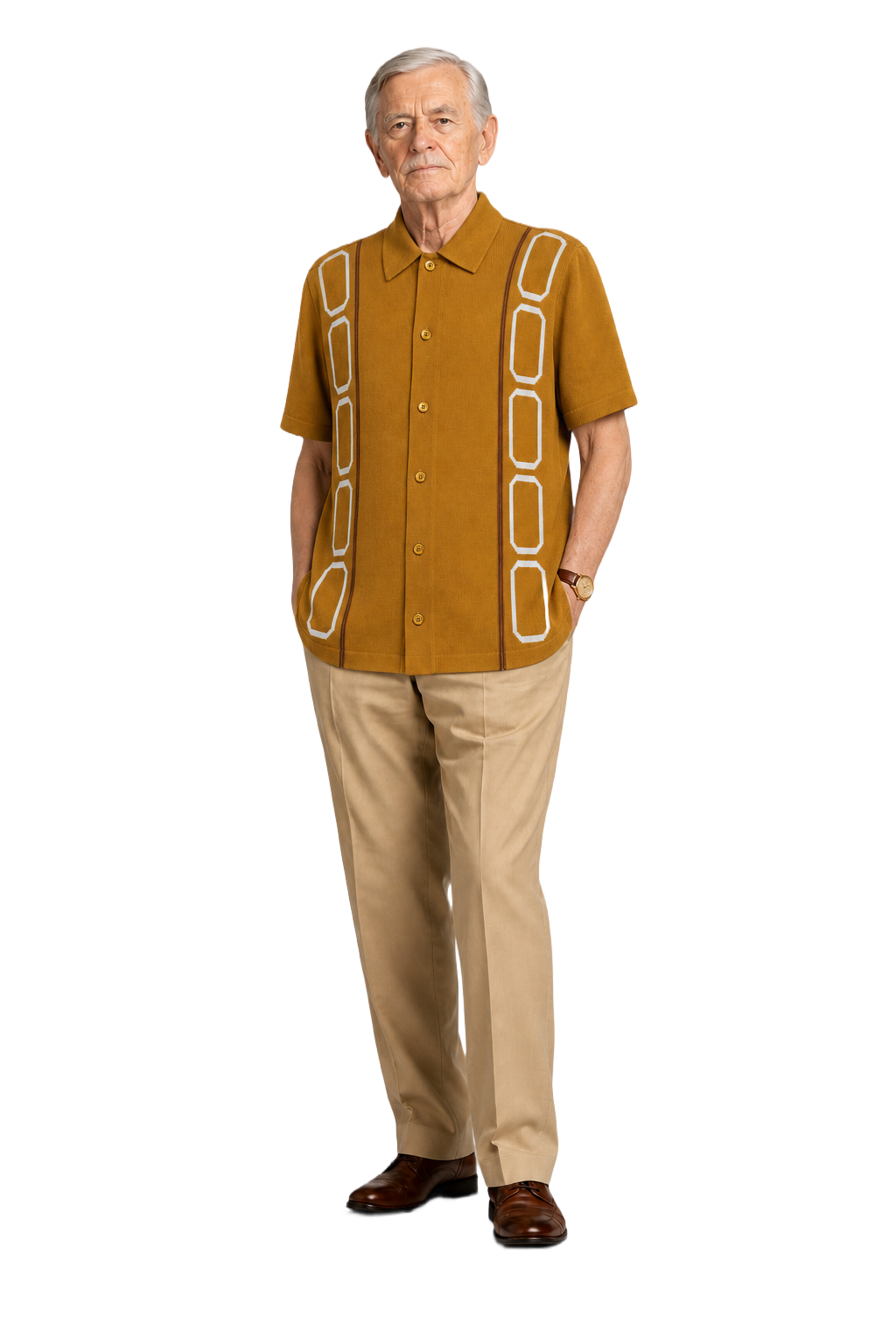 1960s Mustard Yellow Polyester Shirt - Model