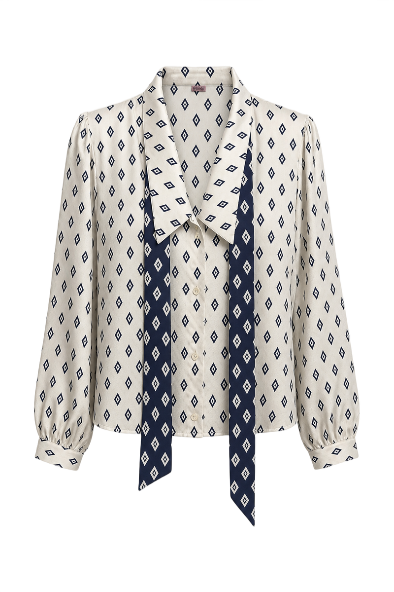 1980s Cream White Silk Blouse - Front View