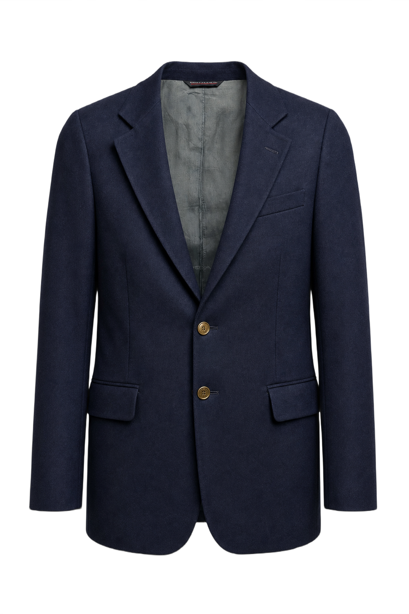 1970s Navy Blue Wool Blazer - Front View