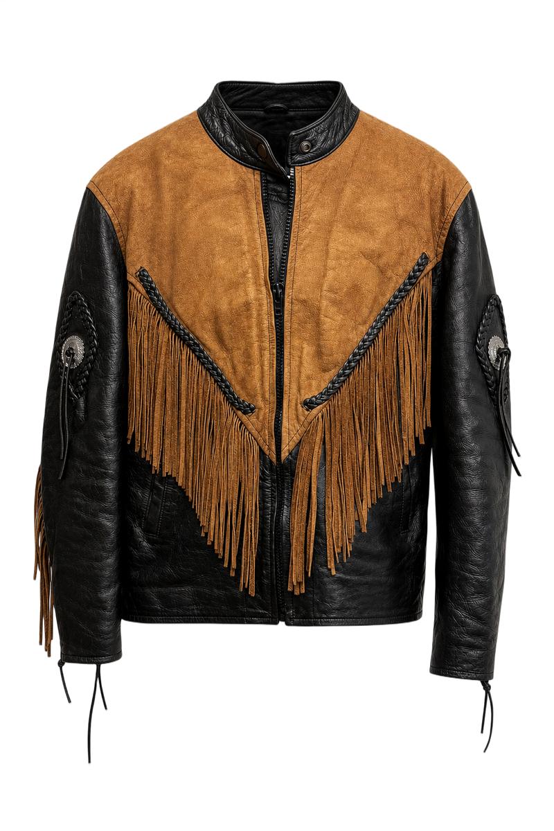 1970s Black Leather Jacket - Front View