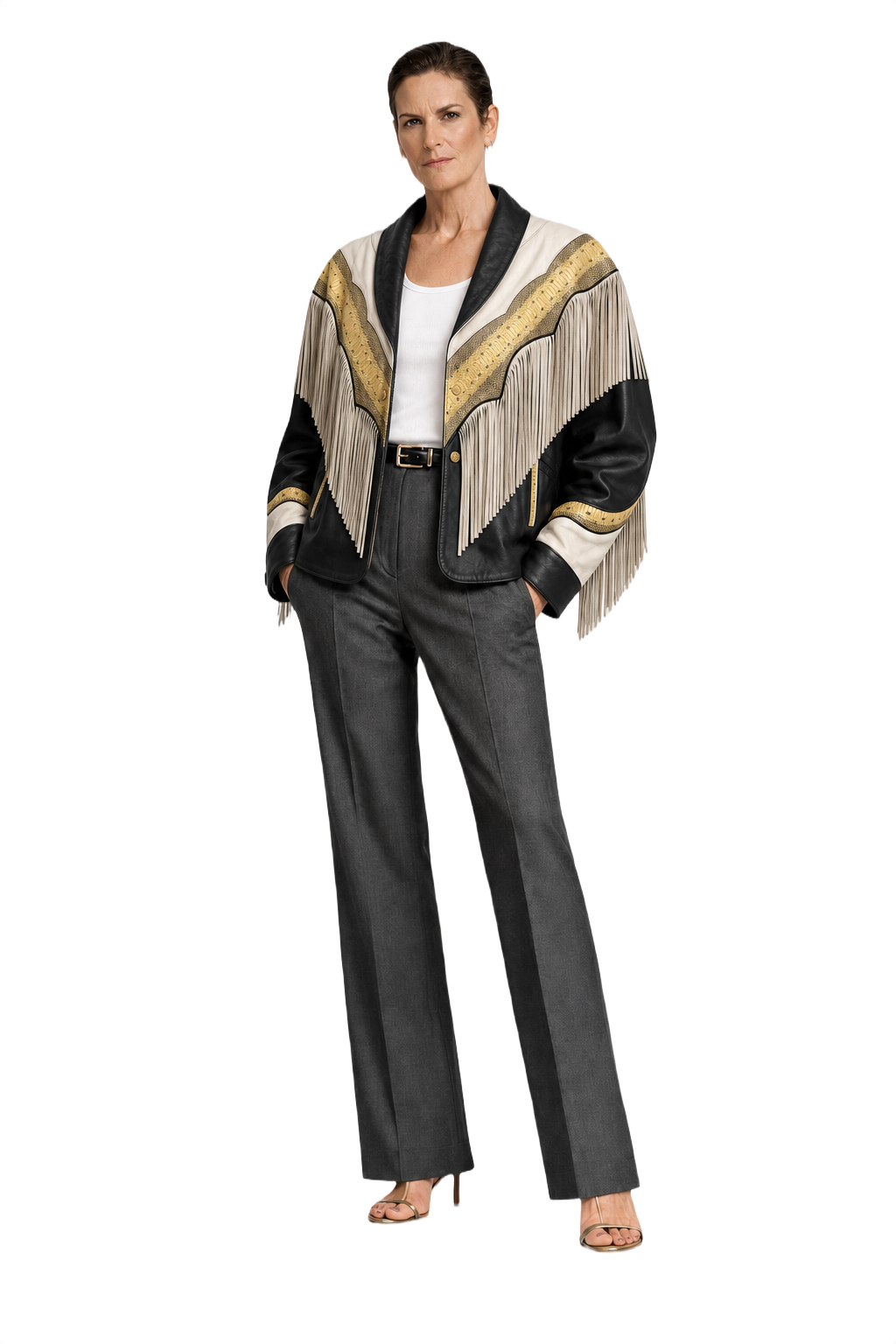 1990s White Leather Jacket - Model