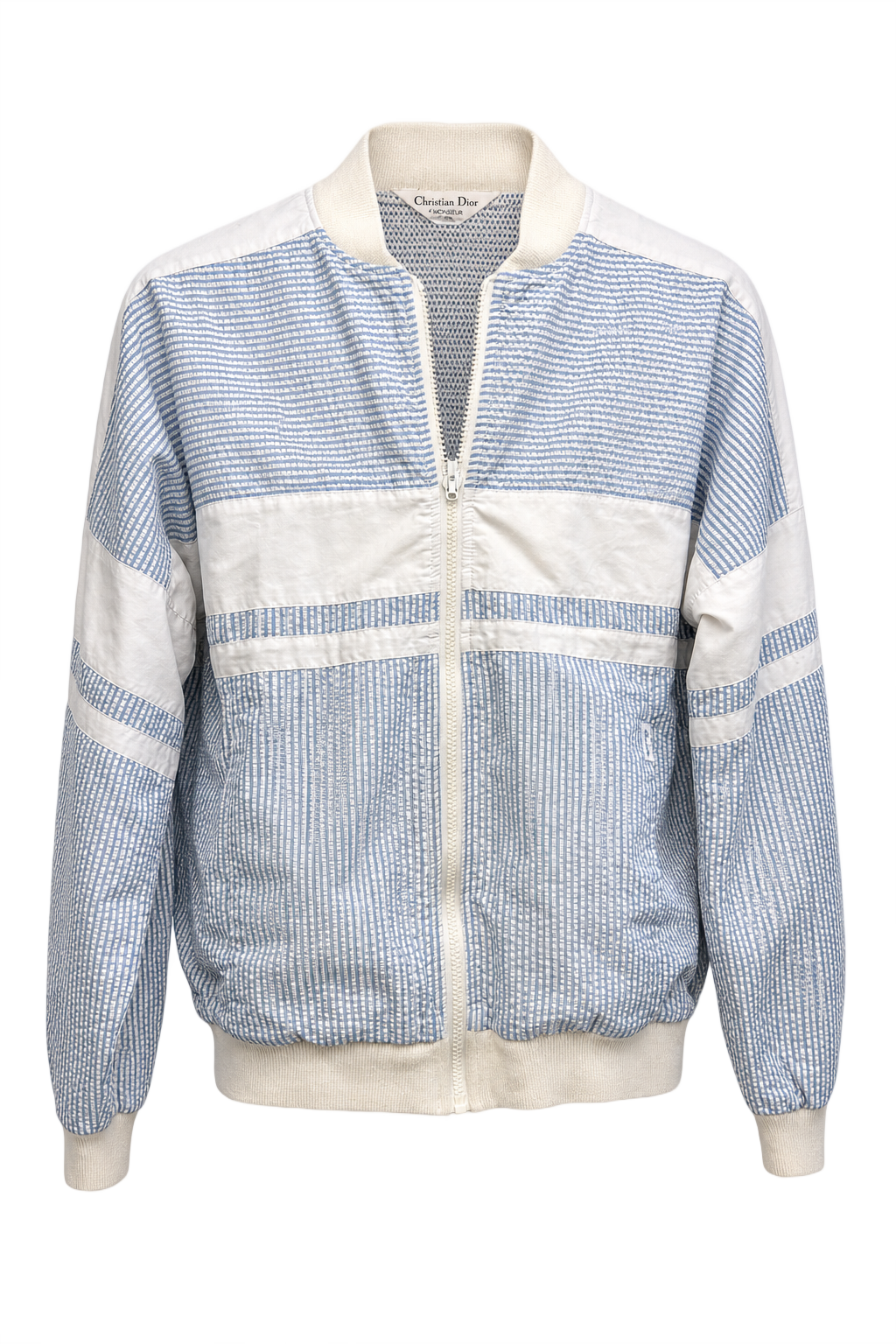 1980s White Blue Cotton Jacket - Front View