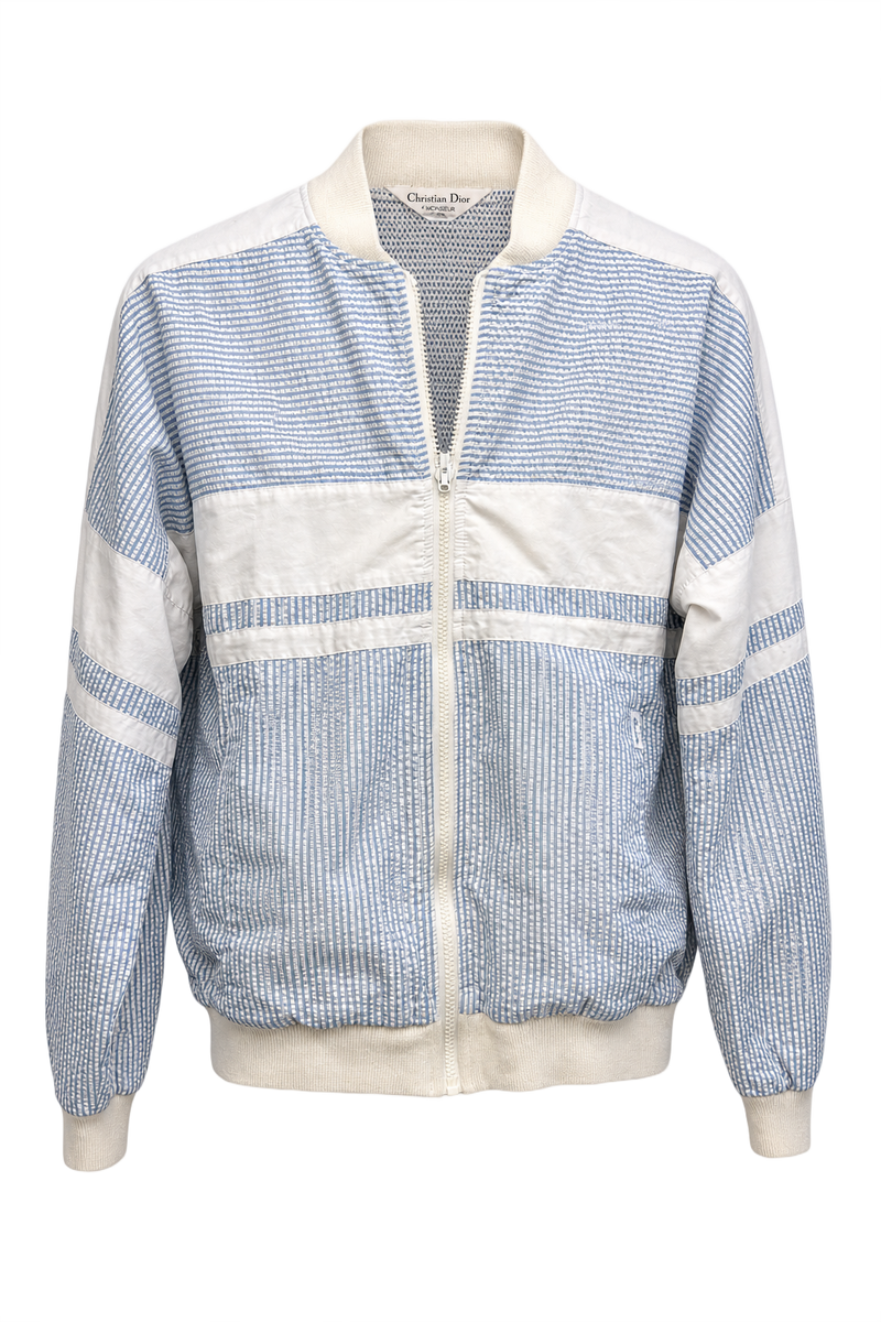 1980s White Blue Cotton Jacket - Front View