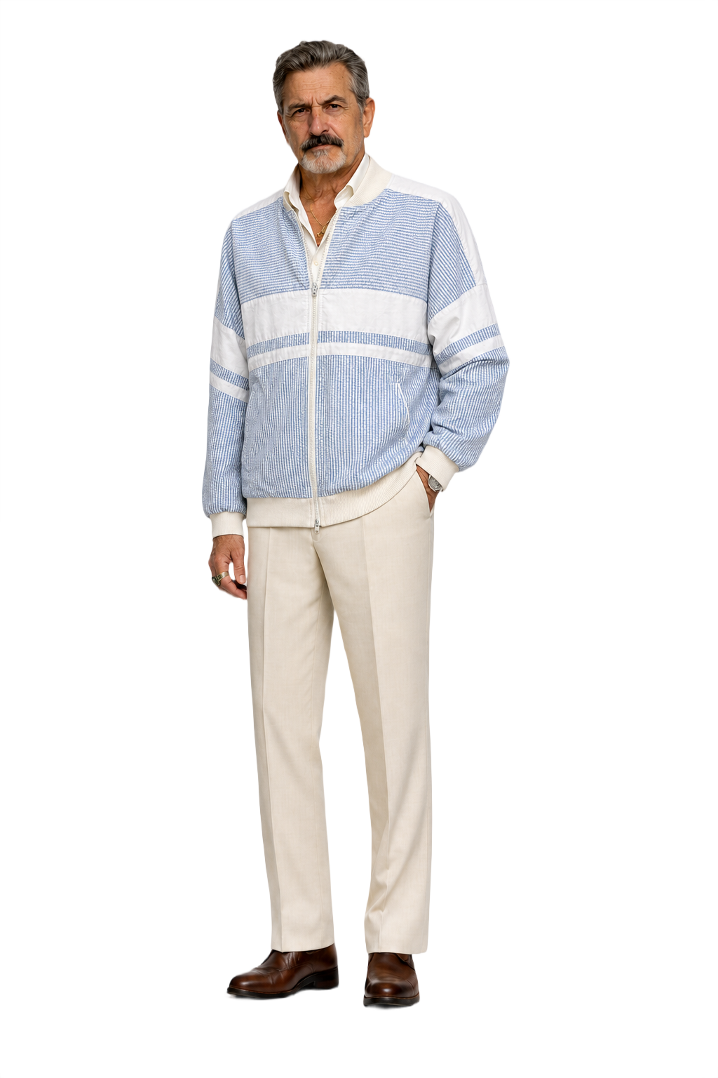 1980s White Blue Cotton Jacket - Model