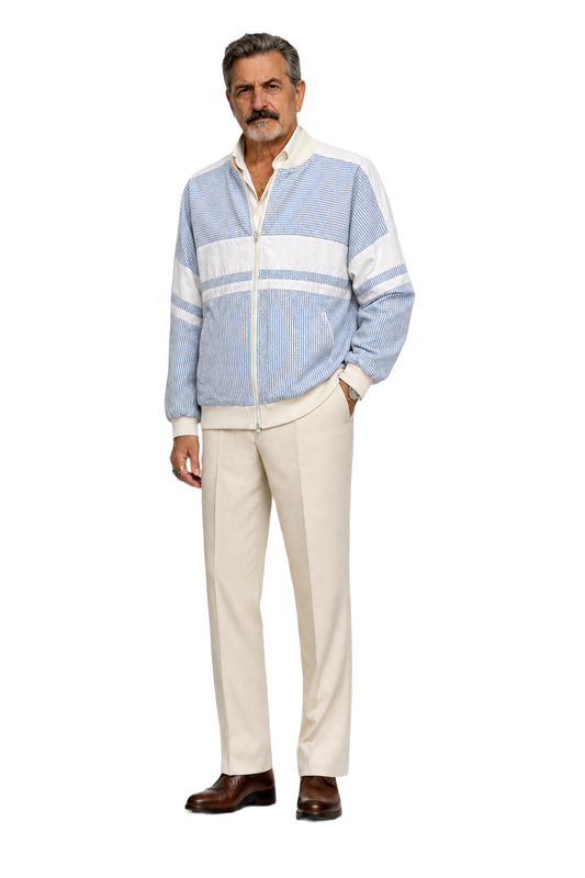 1980s White Blue Cotton Jacket - Model