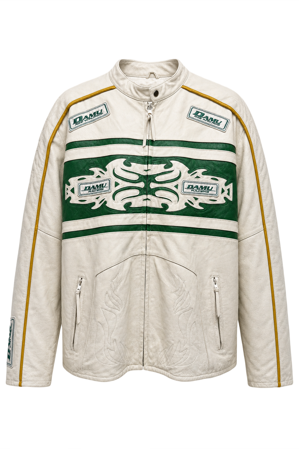 1990s Ivory White Leather Jacket - Front View