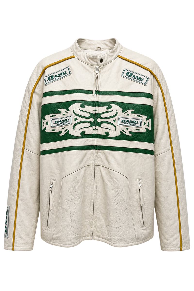 1990s Ivory White Leather Jacket - Front View