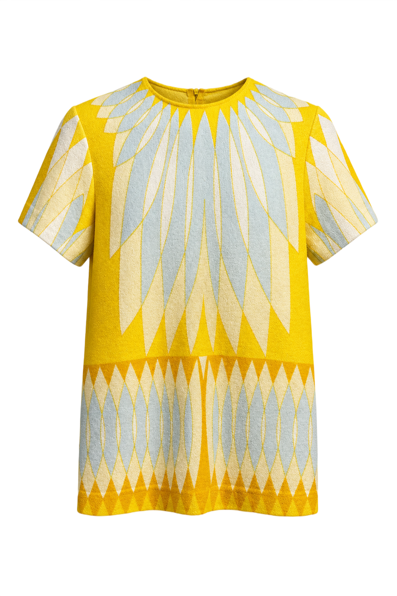 1960s Yellow Cotton Blend Tunic - Front View