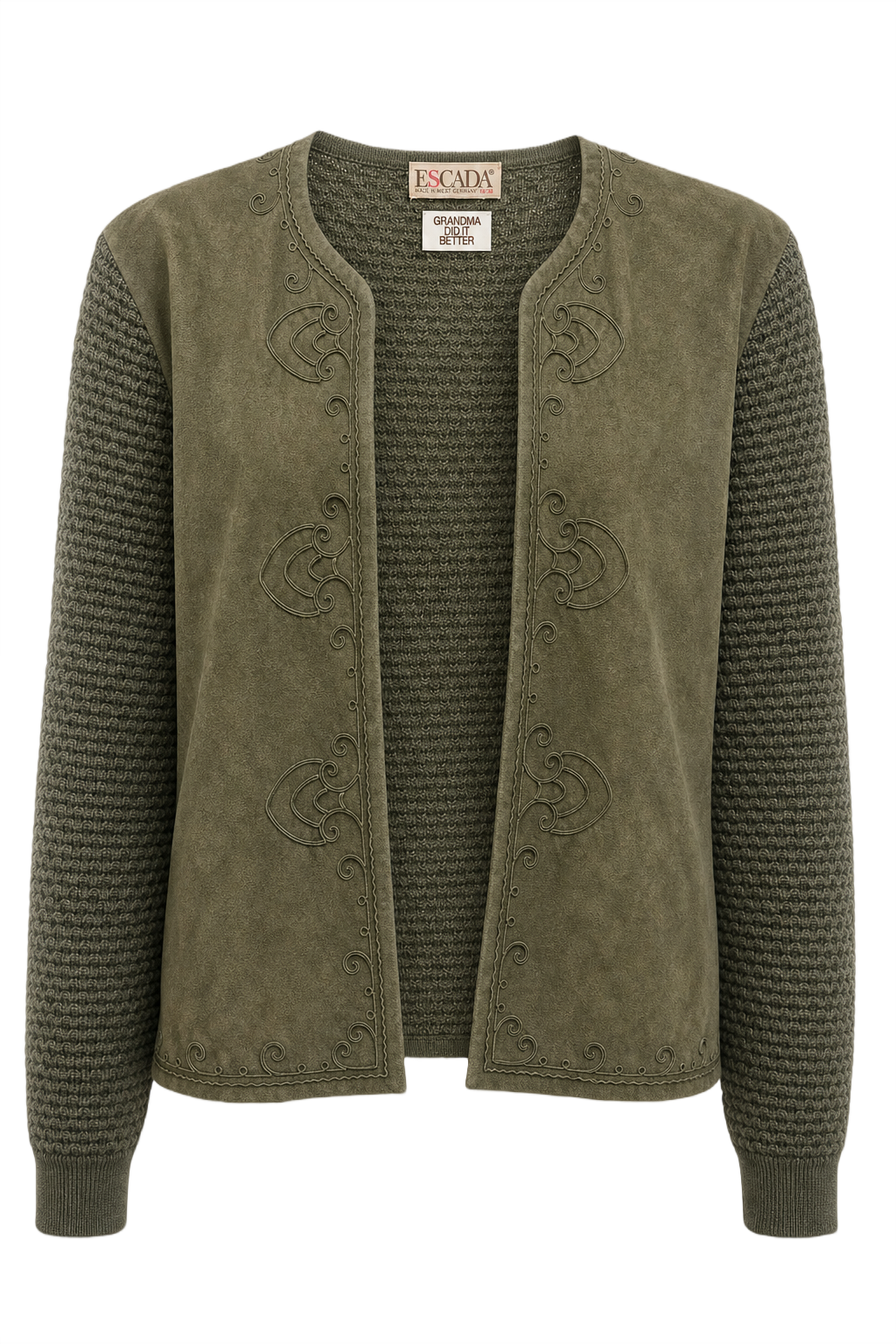 1990s Olive Green Suede Jacket - Front View