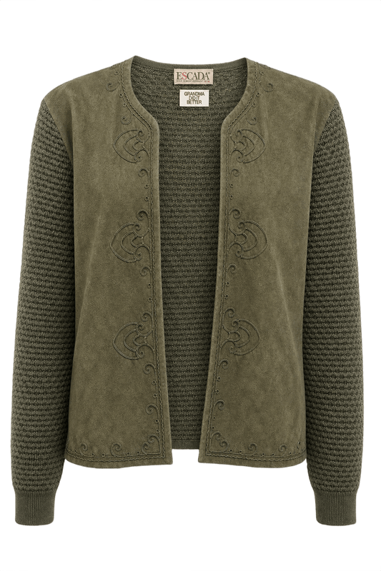 1990s Olive Green Suede Jacket - Front View