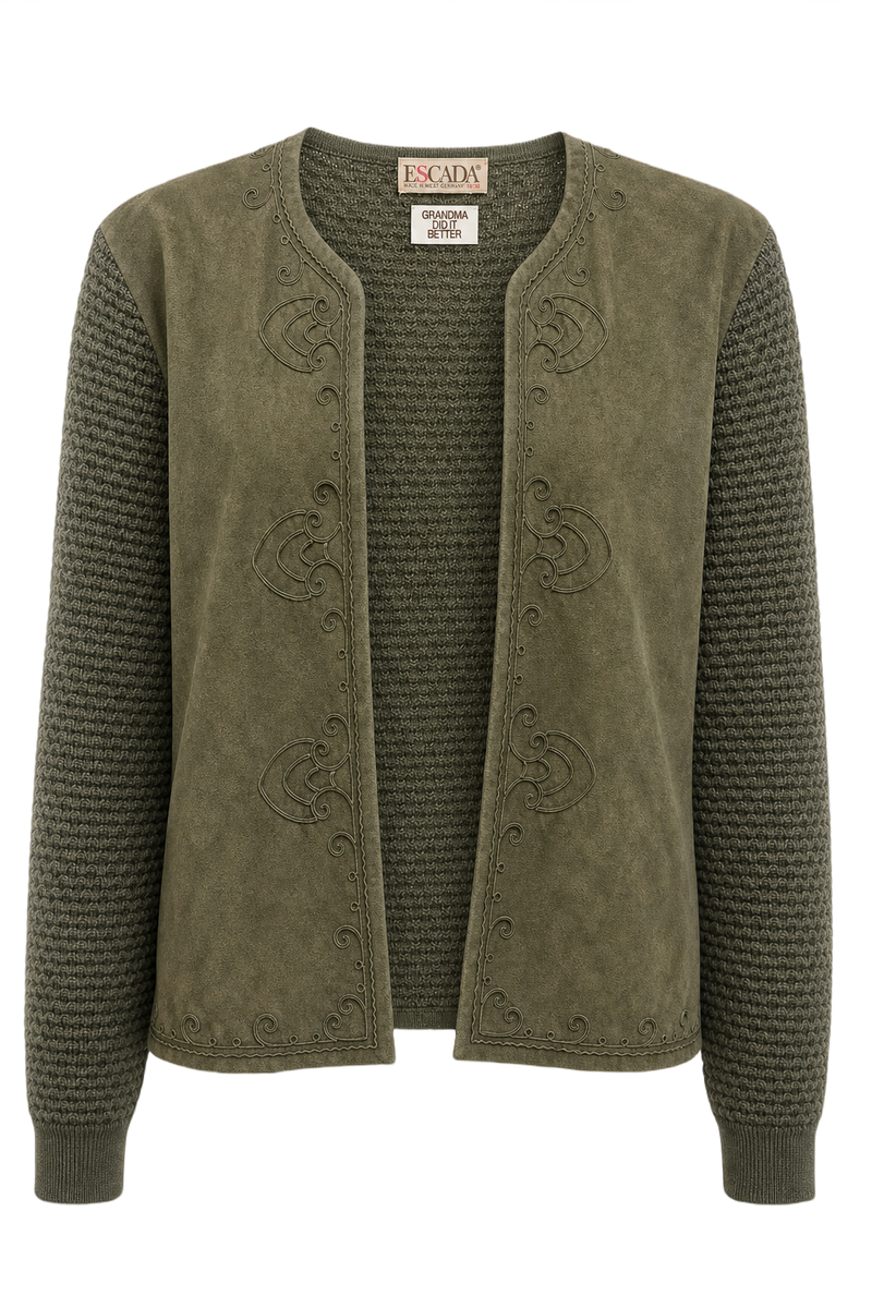 1990s Olive Green Suede Jacket - Front View