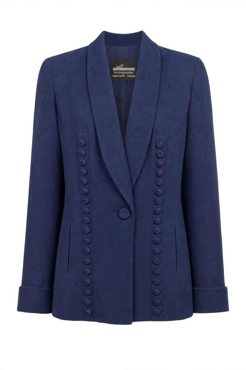 1940s Deep Blue Wool Blazer - Front View