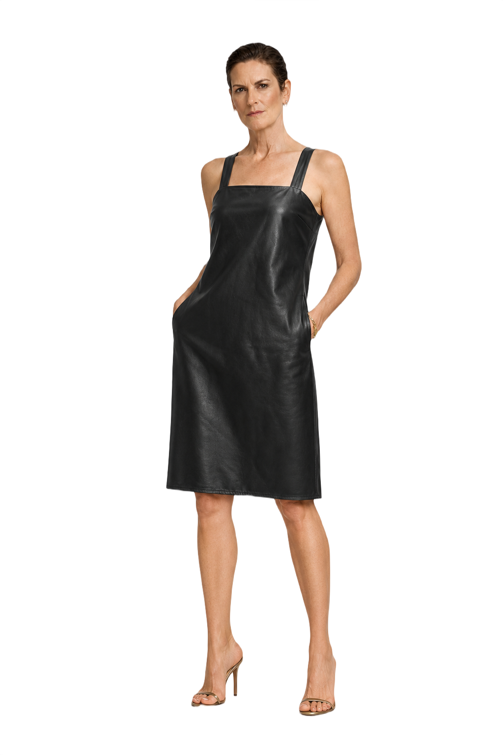 1990s Black Satin Slip Dress - Model