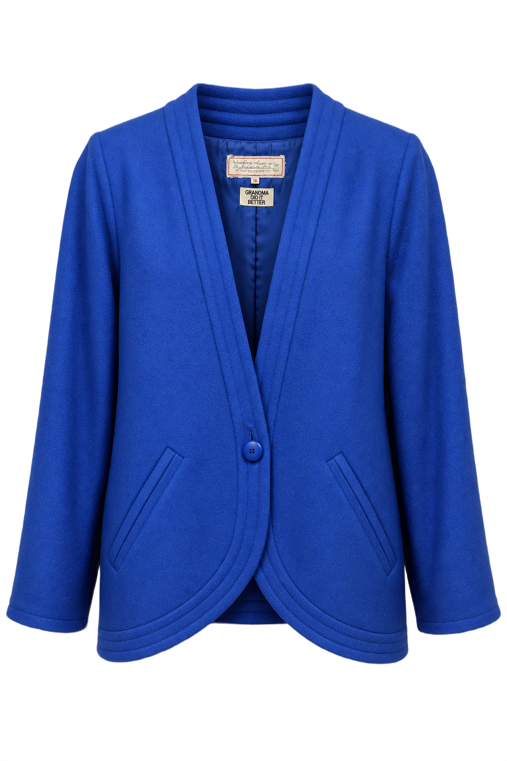 1970s Royal Blue Wool Blazer - Front View