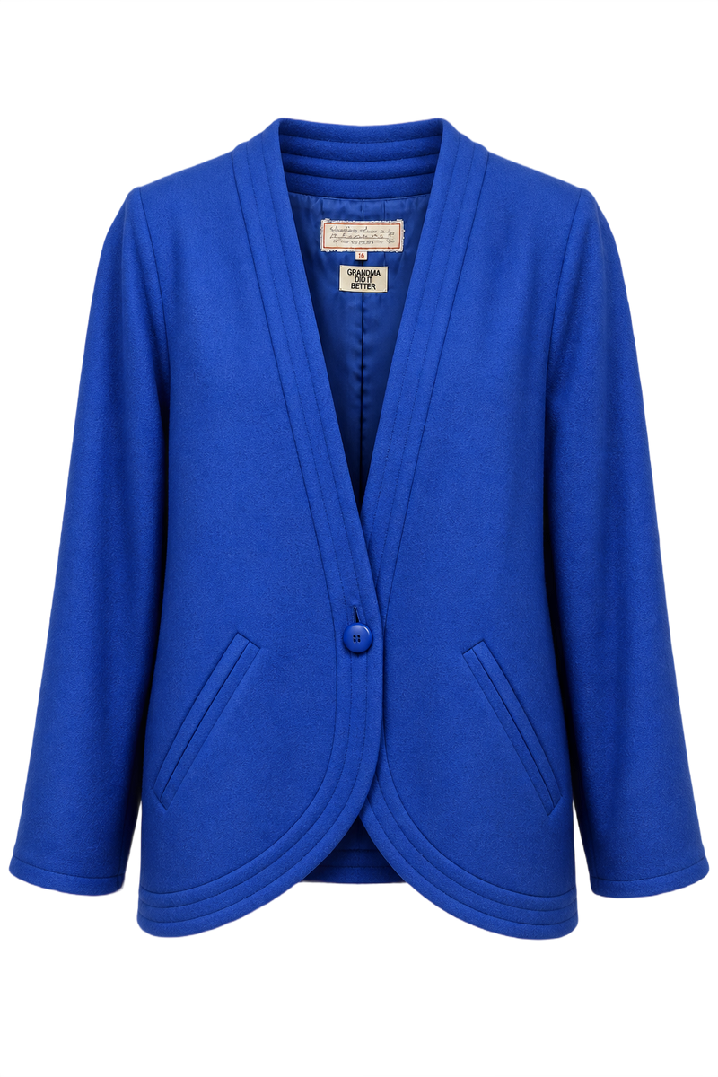 1970s Royal Blue Wool Blazer - Front View