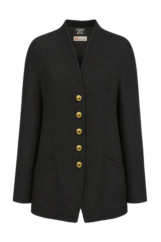 1970s Black Wool Blazer - Front View