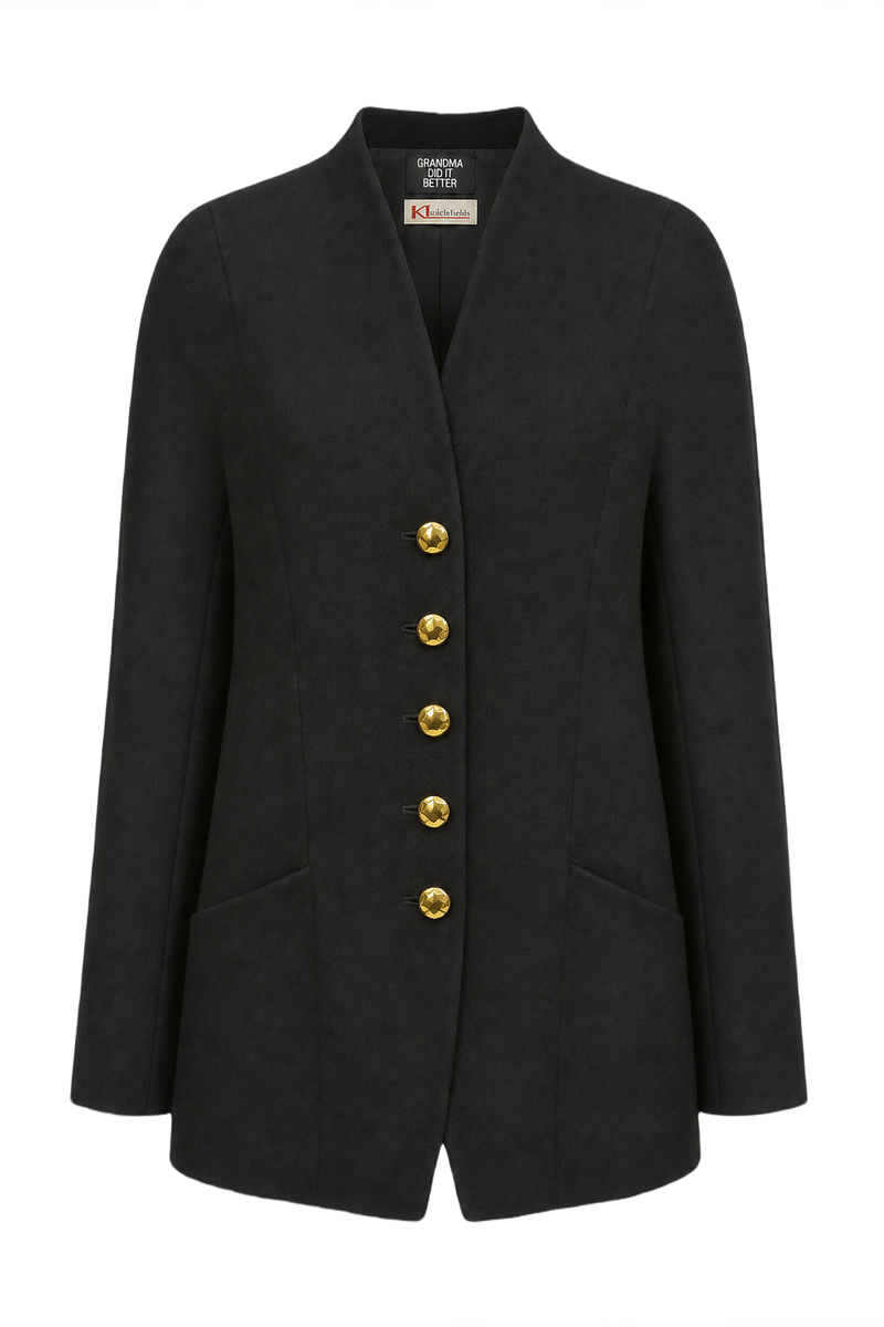 1970s Black Wool Blazer - Front View