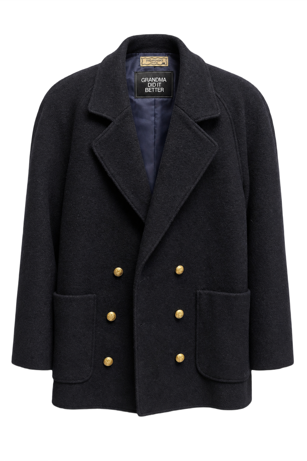 1970s Navy Blue Wool Blazer - Front View