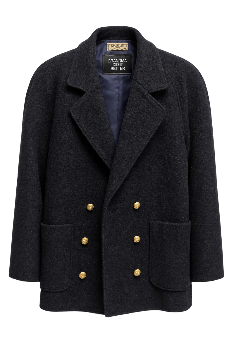 1970s Navy Blue Wool Blazer - Front View
