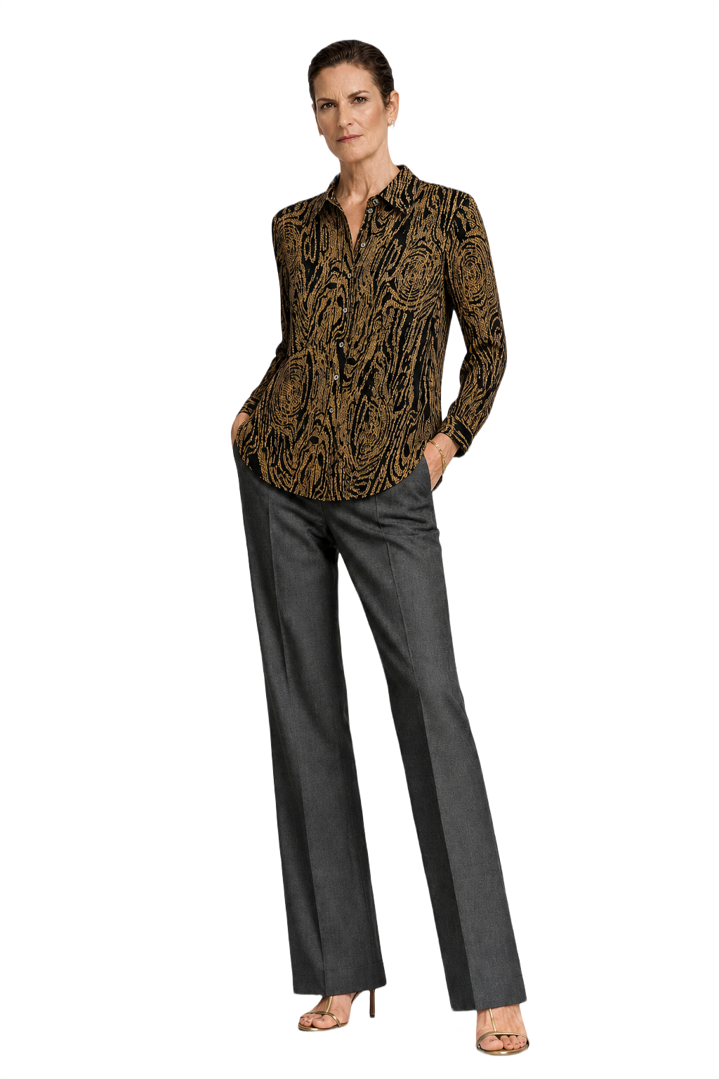 1990s Gold Polyester Blouse - Model