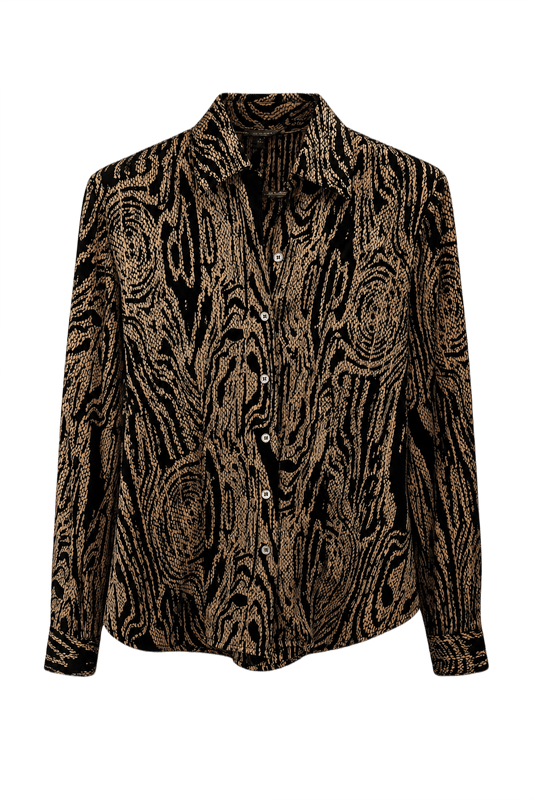 1990s Gold Polyester Blouse - Front View