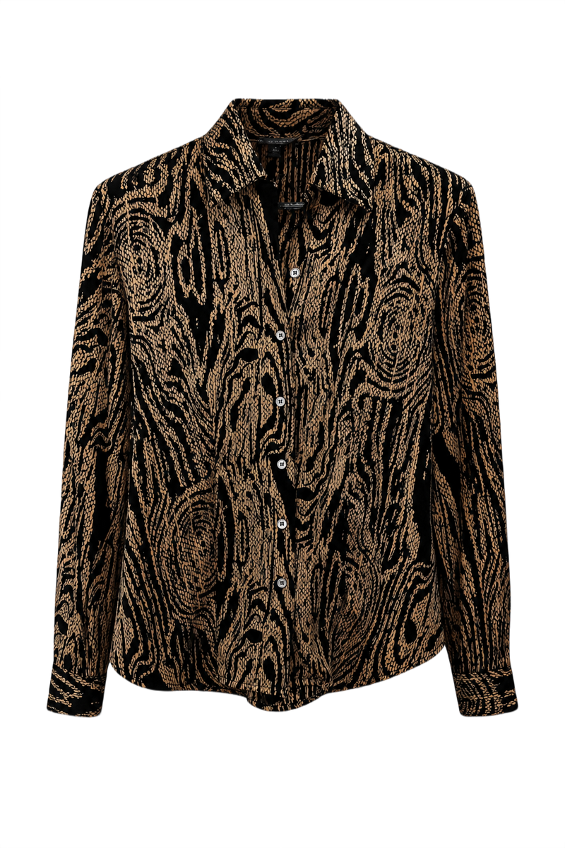 1990s Gold Polyester Blouse - Front View