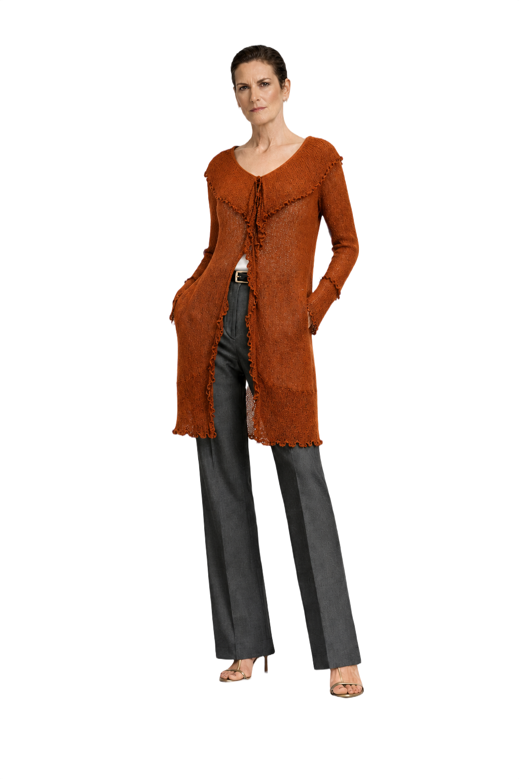 1990s Rust Brown Synthetic Sweater - Model
