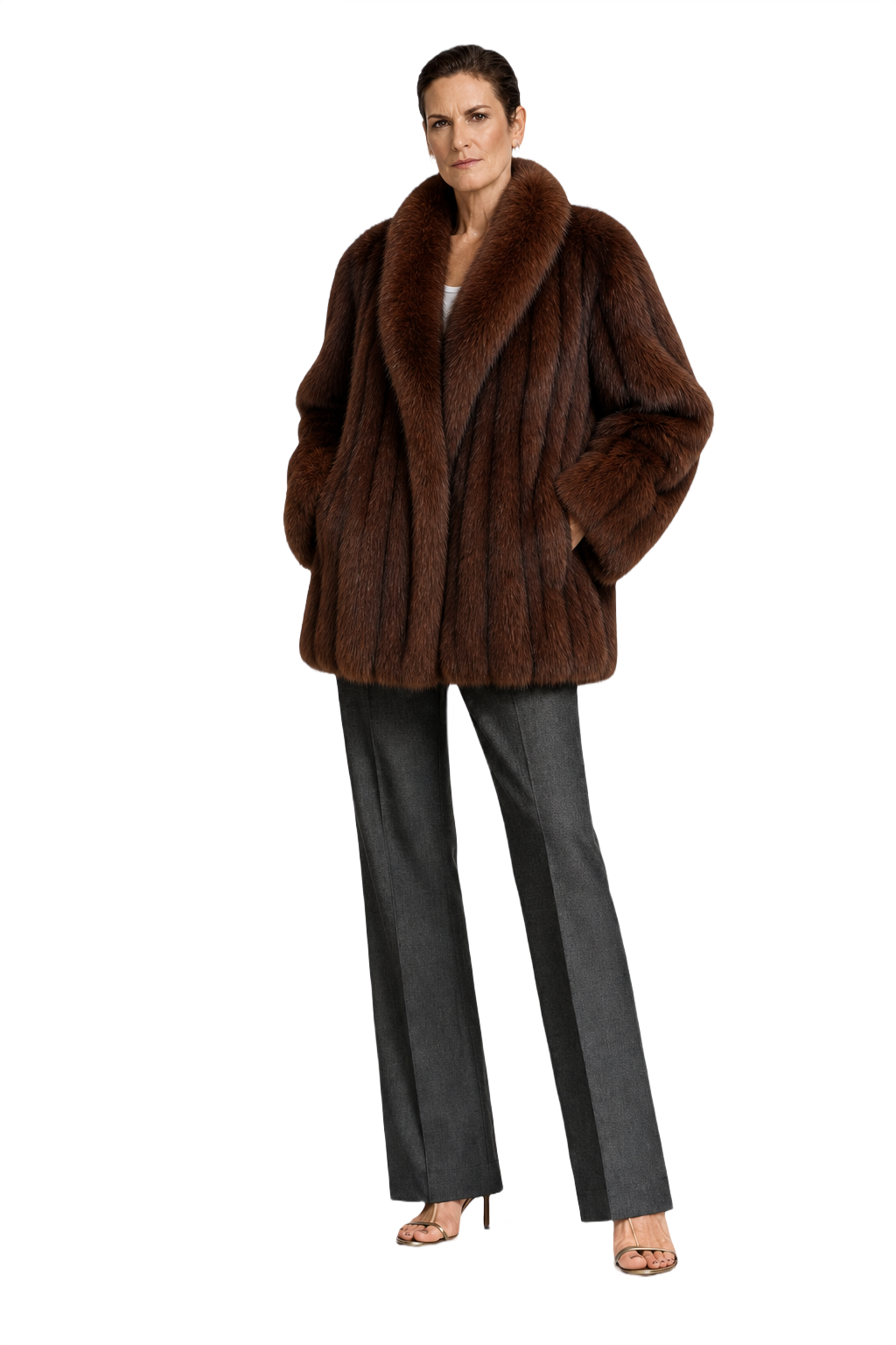 1990s Brown Fur Coat - Model
