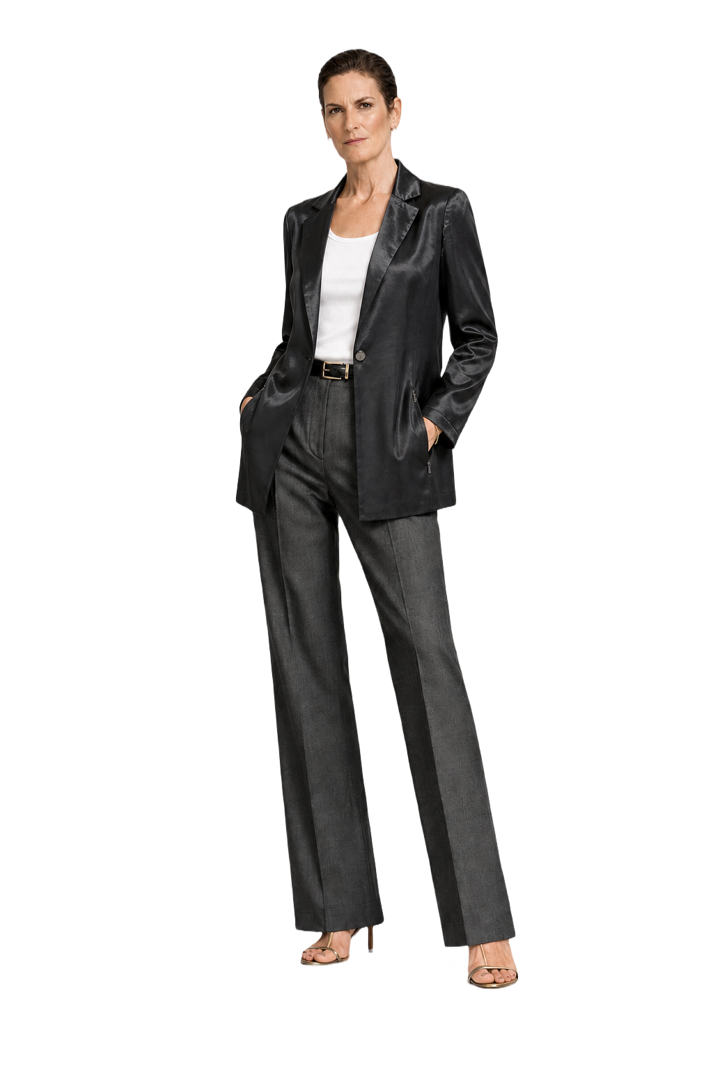 1990s Black Silk-like Womens Blazer - Model