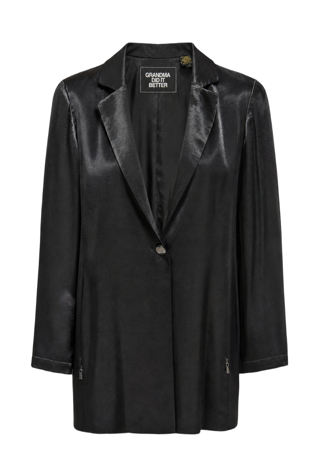 1990s Black Silk-like Womens Blazer - Front View